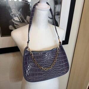 Croc-Embossed Shoulder Bag in Purple